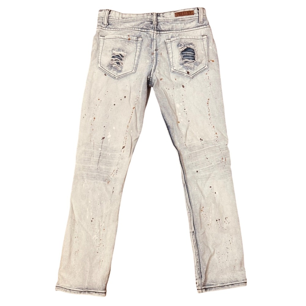 Painted Rum Jeans Distressed Paint Splatter Light Wash Blue Grunge Skater 32x32 - Picture 2 of 9